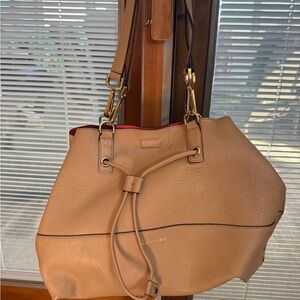 Calvin Klein Collection Tan Shoulder Bag with Drawstring Closure